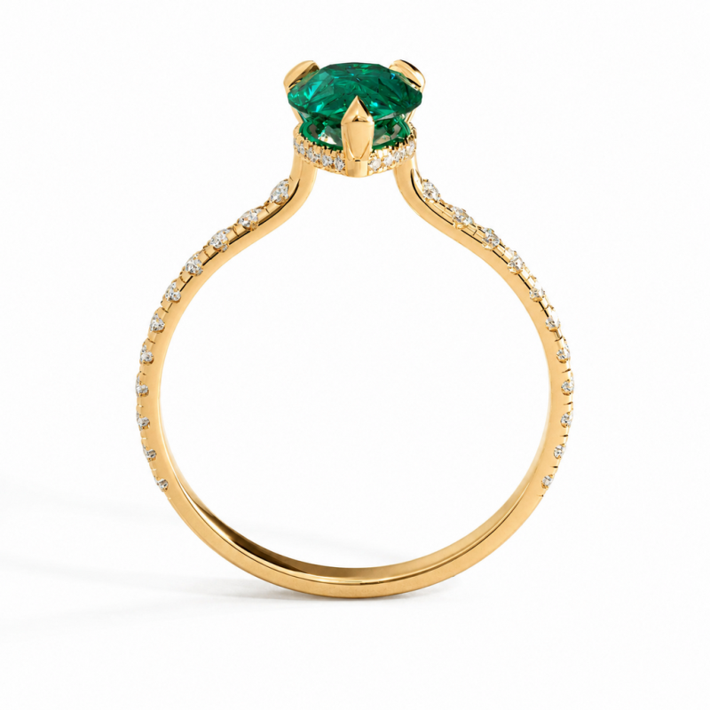 Pear Cut Lab Grown Emerald Hidden Halo Pave Engagement Ring  - Image 4