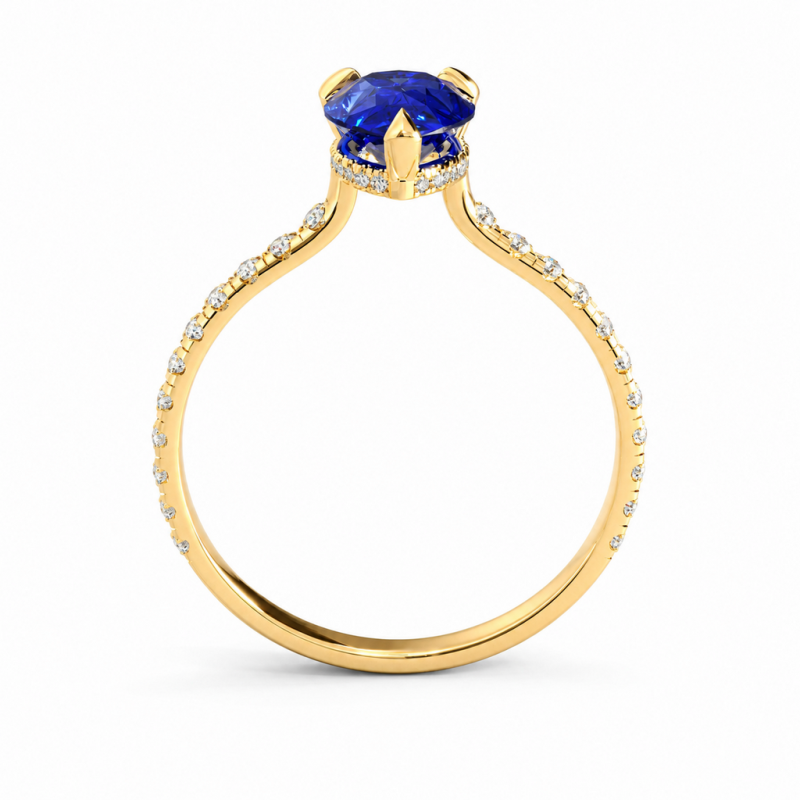 Pear Cut Lab Grown Sapphire Hidden Halo Pave Engagement Ring  - Image 4