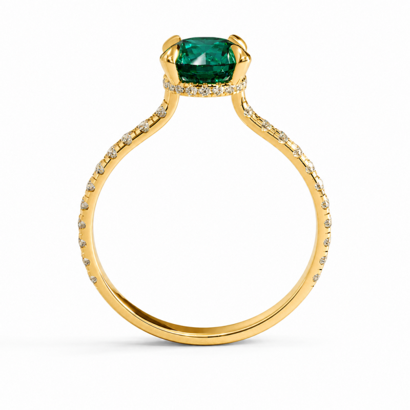 Round Cut Lab Grown Emerald Hidden Halo Pave Engagement Ring  - Image 4