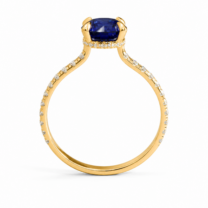 Round Cut Lab Grown Sapphire Hidden Halo Pave Engagement Ring  - Image 4