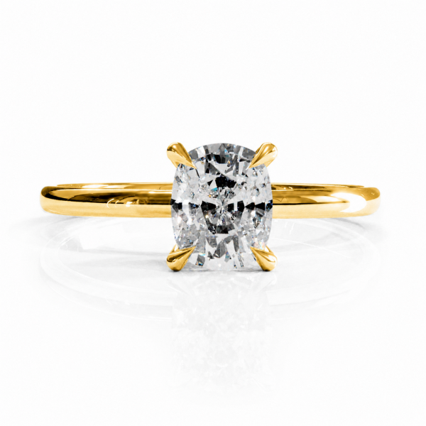 Elongated Cushion Cut Moissanite Hidden Halo Solitaire Engagement Ring