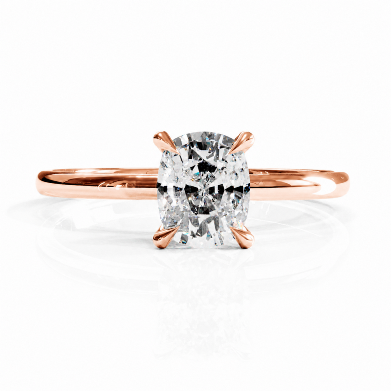 Elongated Cushion Cut Moissanite Hidden Halo Solitaire Engagement Ring - Image 2