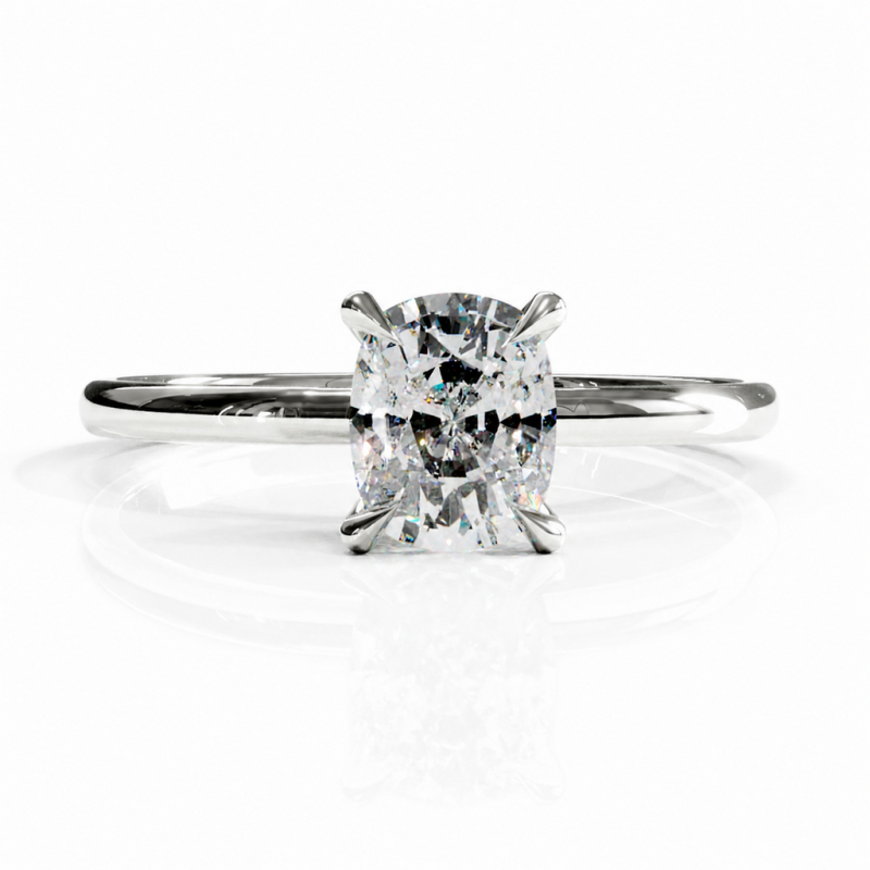 Elongated Cushion Cut Moissanite Hidden Halo Solitaire Engagement Ring - Image 3
