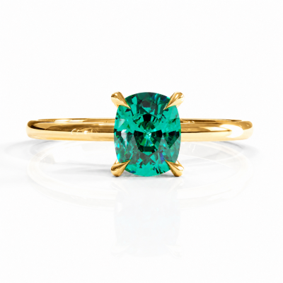 Elongated Cushion Cut Lab Grown Emerald Hidden Halo Solitaire Engagement Ring