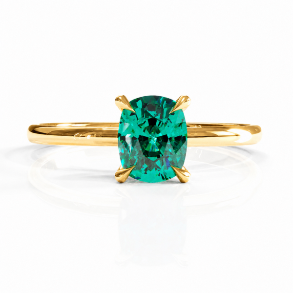 Elongated Cushion Cut Lab Grown Emerald Hidden Halo Solitaire Engagement Ring