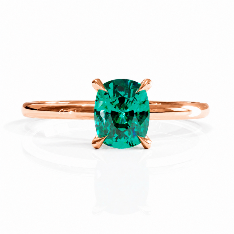 Elongated Cushion Cut Lab Grown Emerald Hidden Halo Solitaire Engagement Ring - Image 2