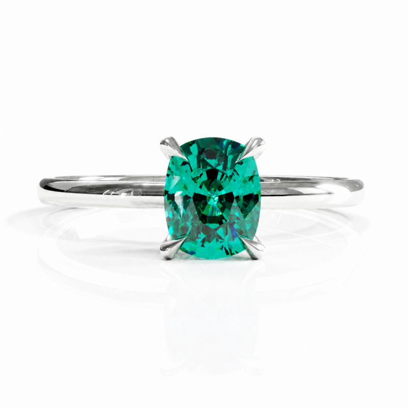 Elongated Cushion Cut Lab Grown Emerald Hidden Halo Solitaire Engagement Ring - Image 3
