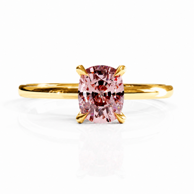 Elongated Cushion Cut Lab Grown Morganite Hidden Halo Solitaire Engagement Ring