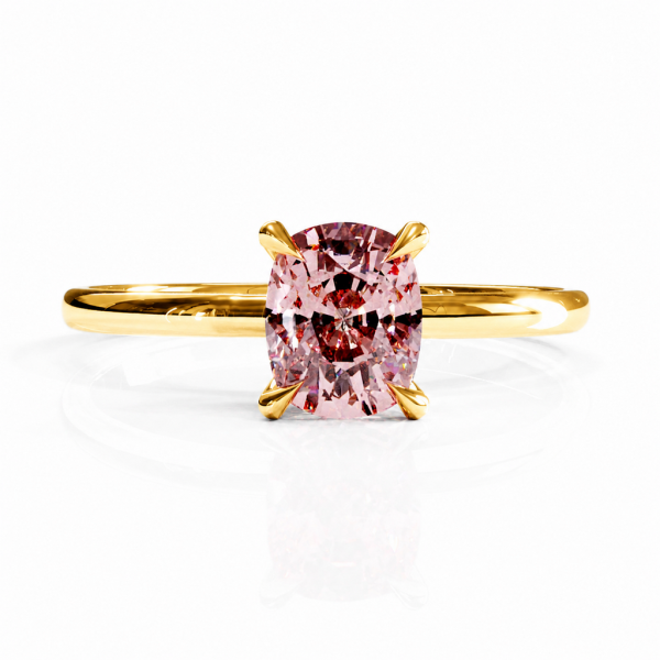 Elongated Cushion Cut Lab Grown Morganite Hidden Halo Solitaire Engagement Ring