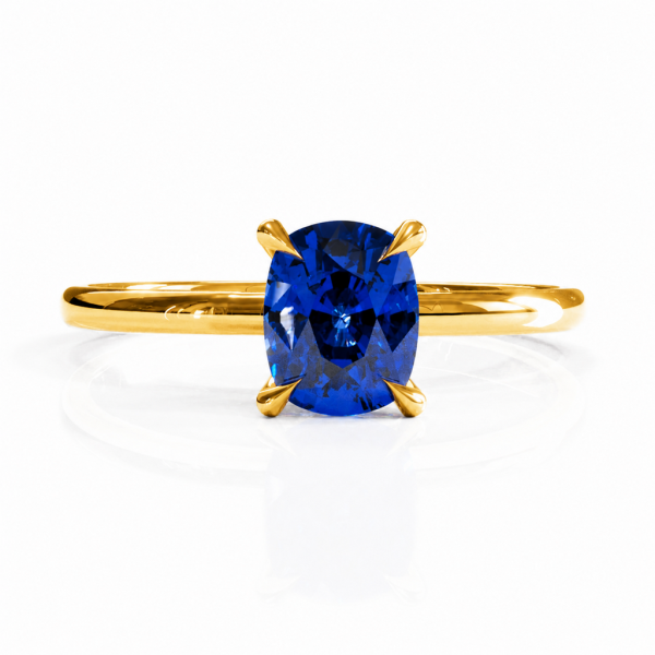 Elongated Cushion Cut Lab Grown Sapphire Hidden Halo Solitaire Engagement Ring