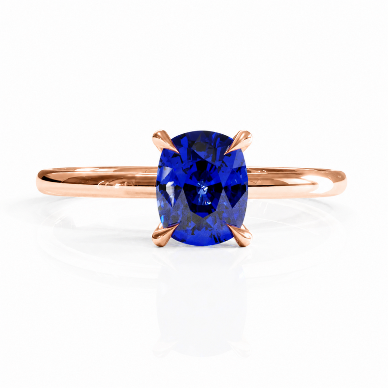 Elongated Cushion Cut Lab Grown Sapphire Hidden Halo Solitaire Engagement Ring - Image 2