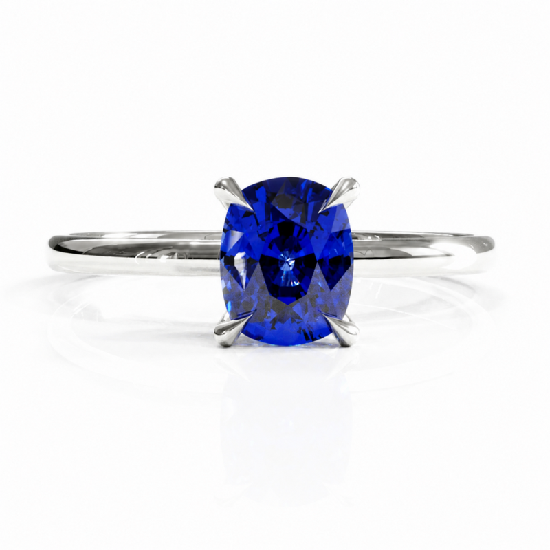 Elongated Cushion Cut Lab Grown Sapphire Hidden Halo Solitaire Engagement Ring - Image 3