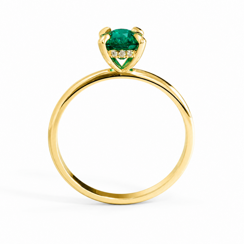 Elongated Cushion Cut Lab Grown Emerald Hidden Halo Solitaire Engagement Ring - Image 4