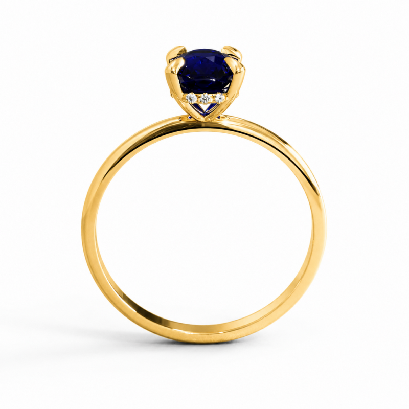 Elongated Cushion Cut Lab Grown Sapphire Hidden Halo Solitaire Engagement Ring - Image 4