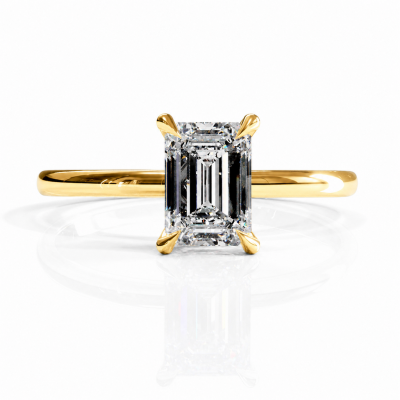 Emerald Cut Moissanite Hidden Halo Solitaire Engagement Ring