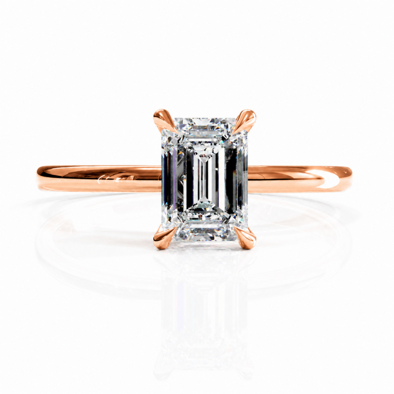 Emerald Cut Moissanite Hidden Halo Solitaire Engagement Ring - Image 2
