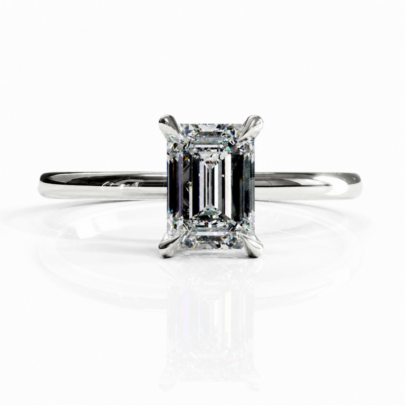 Emerald Cut Moissanite Hidden Halo Solitaire Engagement Ring - Image 3