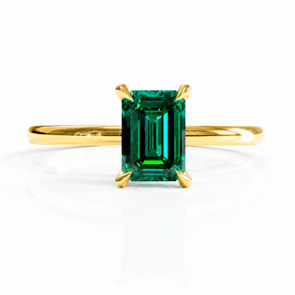 Emerald Cut Lab Grown Emerald Hidden Halo Solitaire Engagement Ring