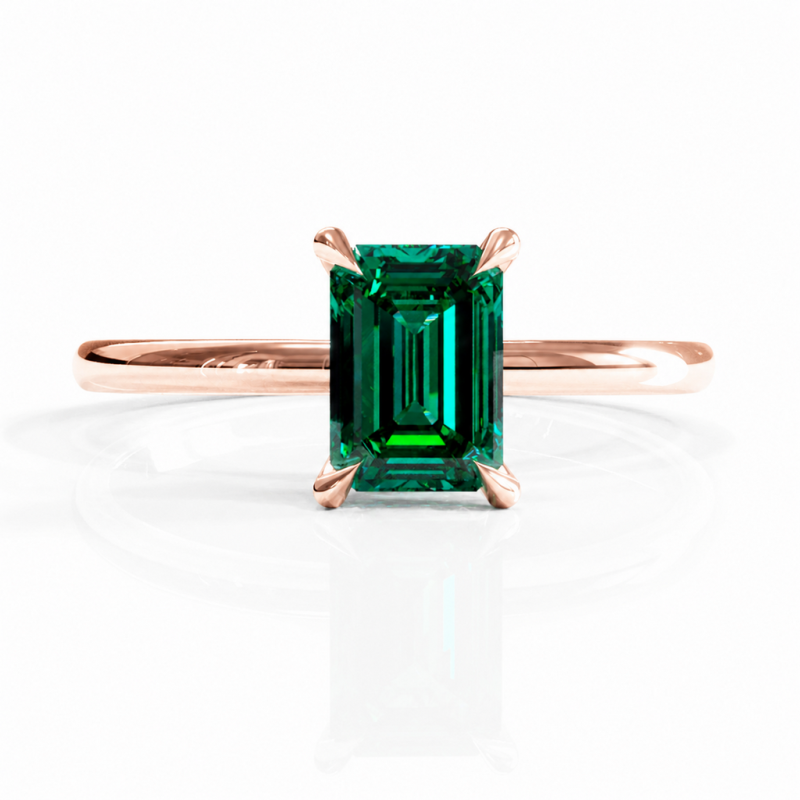 Emerald Cut Lab Grown Emerald Hidden Halo Solitaire Engagement Ring - Image 2