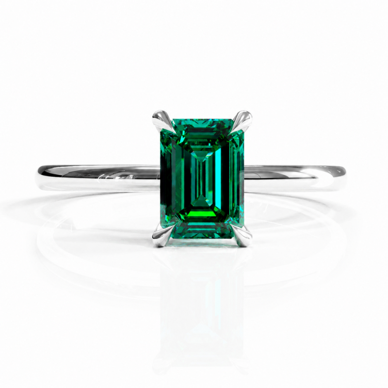 Emerald Cut Lab Grown Emerald Hidden Halo Solitaire Engagement Ring - Image 3