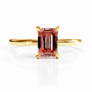 Emerald Cut Lab Grown Morganite Hidden Halo Solitaire Engagement Ring