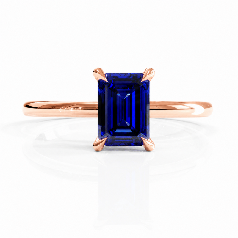 Emerald Cut Lab Grown Sapphire Hidden Halo Solitaire Engagement Ring - Image 2