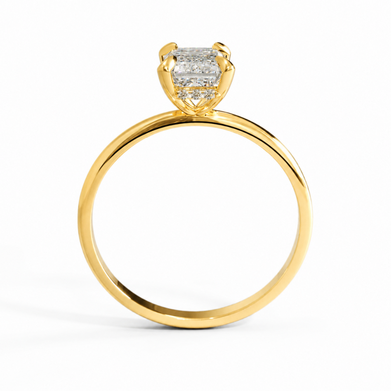 Emerald Cut Moissanite Hidden Halo Solitaire Engagement Ring - Image 4