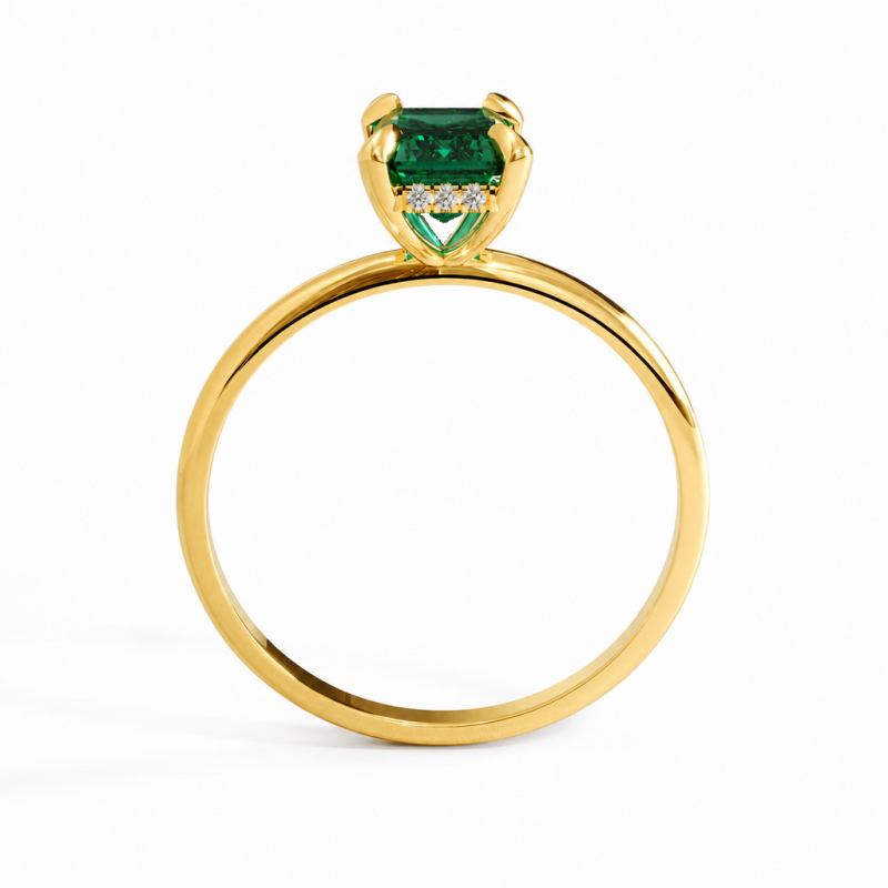 Emerald Cut Lab Grown Emerald Hidden Halo Solitaire Engagement Ring - Image 4