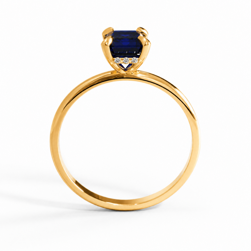 Emerald Cut Lab Grown Sapphire Hidden Halo Solitaire Engagement Ring - Image 4