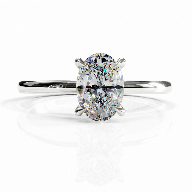 Oval Cut Moissanite Hidden Halo Solitaire Engagement Ring - Image 3