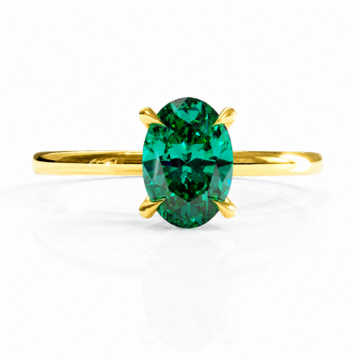 Oval Cut Lab Grown Emerald Hidden Halo Solitaire Engagement Ring