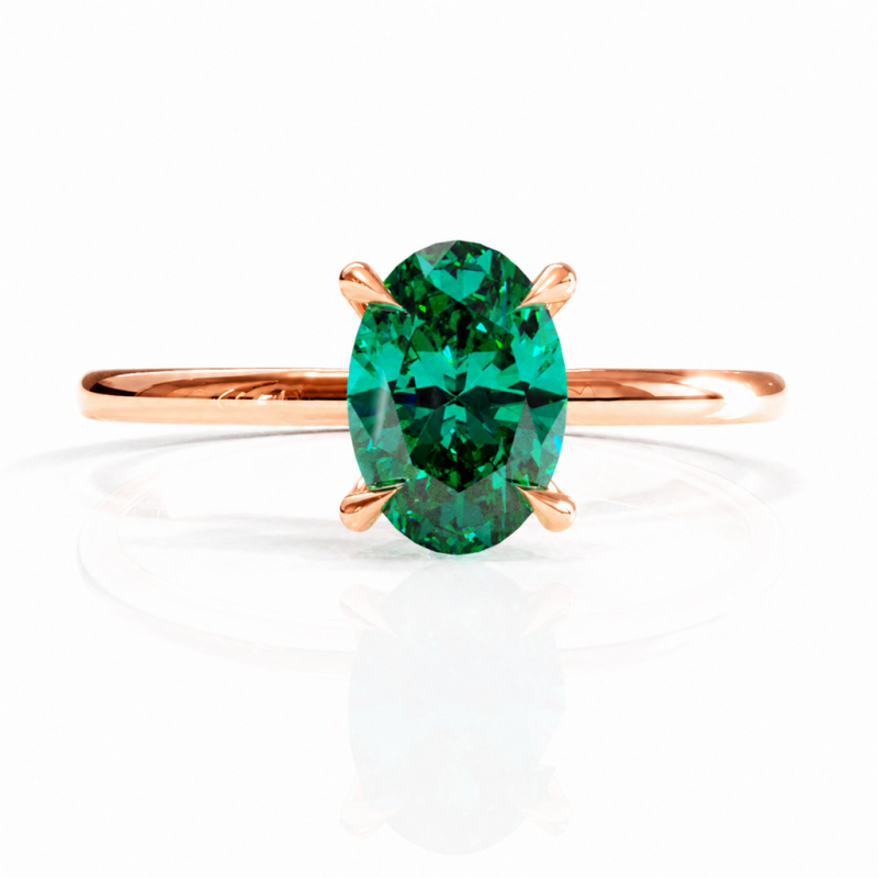 Oval Cut Lab Grown Emerald Hidden Halo Solitaire Engagement Ring - Image 2