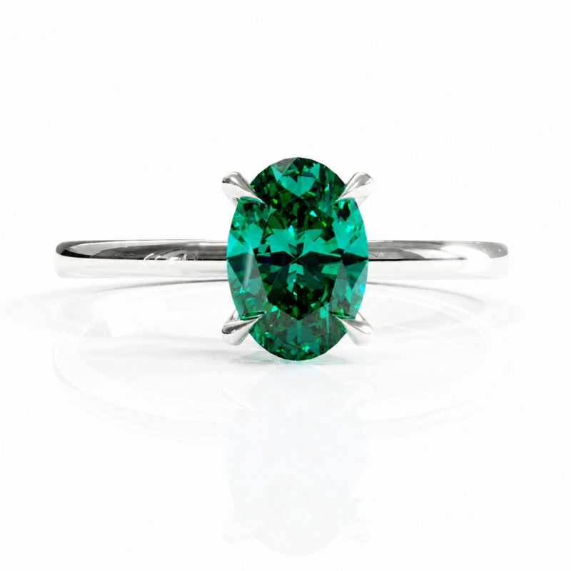 Oval Cut Lab Grown Emerald Hidden Halo Solitaire Engagement Ring - Image 3