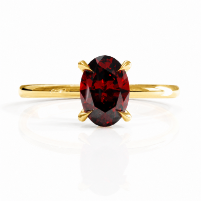 Oval Cut Lab Grown Ruby Hidden Halo Solitaire Engagement Ring