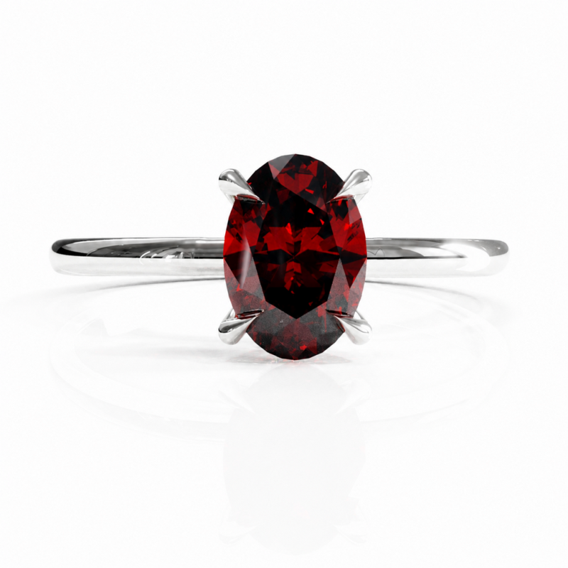 Oval Cut Lab Grown Ruby Hidden Halo Solitaire Engagement Ring - Image 3