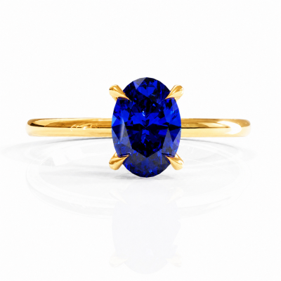 Oval Cut Lab Grown Sapphire Hidden Halo Solitaire Engagement Ring