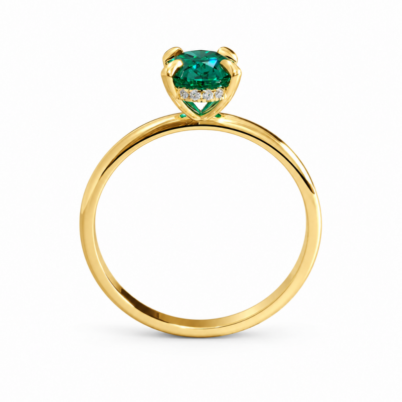 Oval Cut Lab Grown Emerald Hidden Halo Solitaire Engagement Ring - Image 4