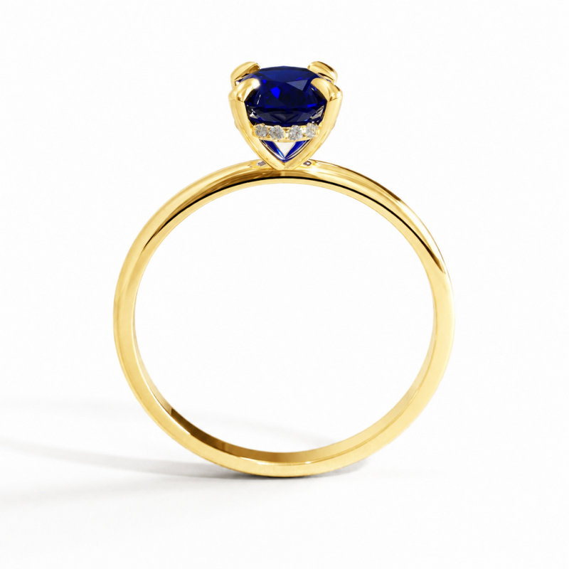 Oval Cut Lab Grown Sapphire Hidden Halo Solitaire Engagement Ring - Image 4