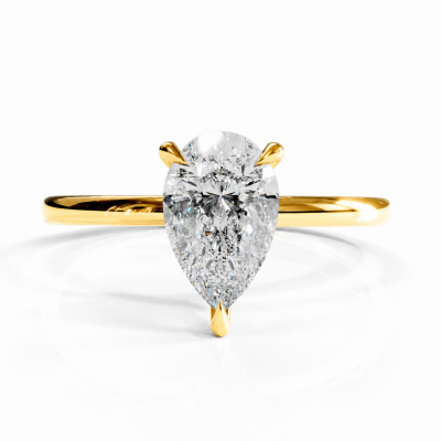 Pear Cut Moissanite Hidden Halo Solitaire Engagement Ring