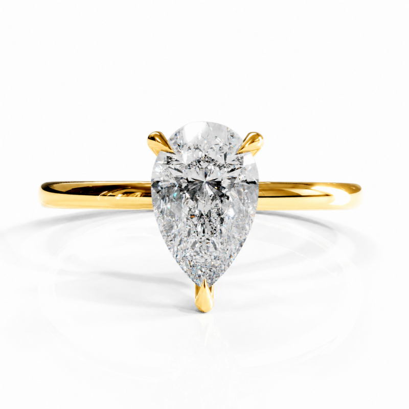 Pear Cut Moissanite Hidden Halo Solitaire Engagement Ring - Image 1