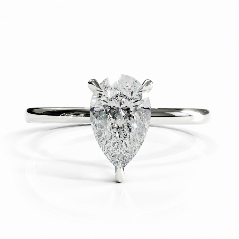 Pear Cut Moissanite Hidden Halo Solitaire Engagement Ring - Image 3