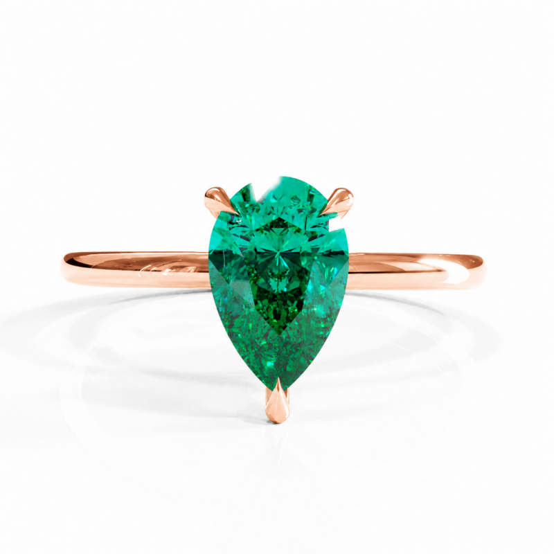 Pear Cut Lab Grown Emerald Hidden Halo Solitaire Engagement Ring - Image 2