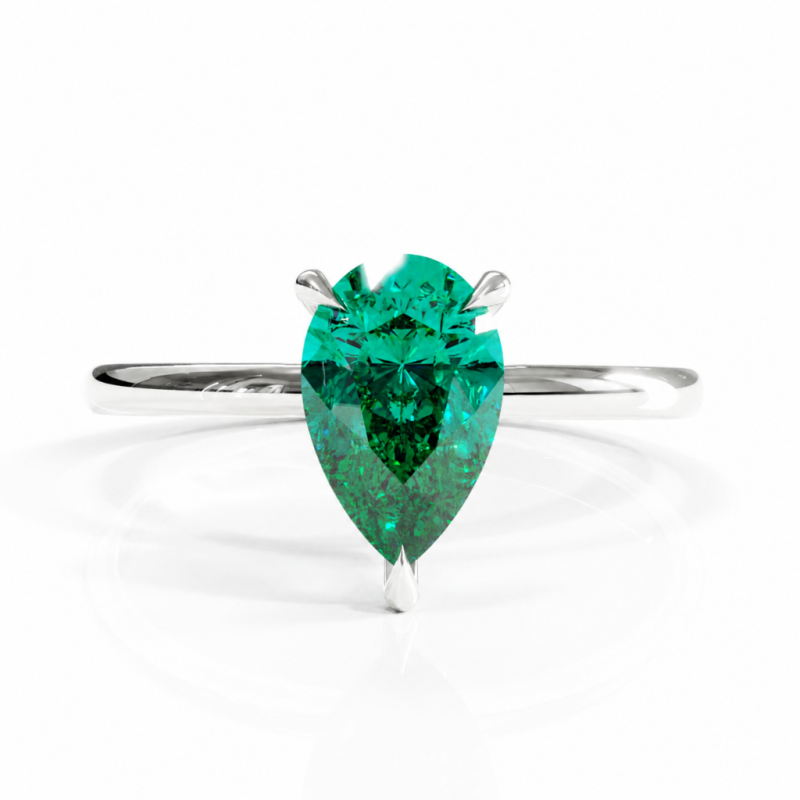 Pear Cut Lab Grown Emerald Hidden Halo Solitaire Engagement Ring - Image 3
