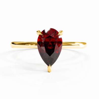 Pear Cut Lab Grown Ruby Hidden Halo Solitaire Engagement Ring