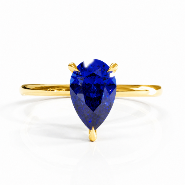 Pear Cut Lab Grown Sapphire Hidden Halo Solitaire Engagement Ring