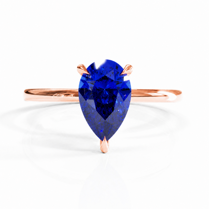 Pear Cut Lab Grown Sapphire Hidden Halo Solitaire Engagement Ring - Image 2
