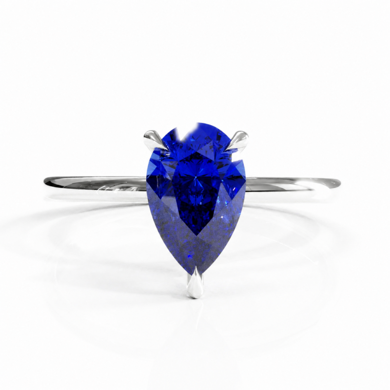 Pear Cut Lab Grown Sapphire Hidden Halo Solitaire Engagement Ring - Image 3