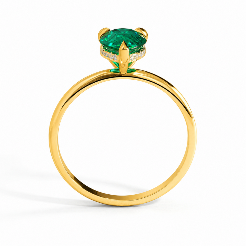 Pear Cut Lab Grown Emerald Hidden Halo Solitaire Engagement Ring - Image 4
