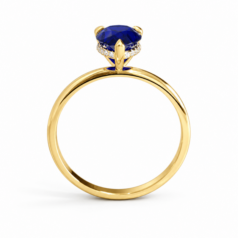 Pear Cut Lab Grown Sapphire Hidden Halo Solitaire Engagement Ring - Image 4