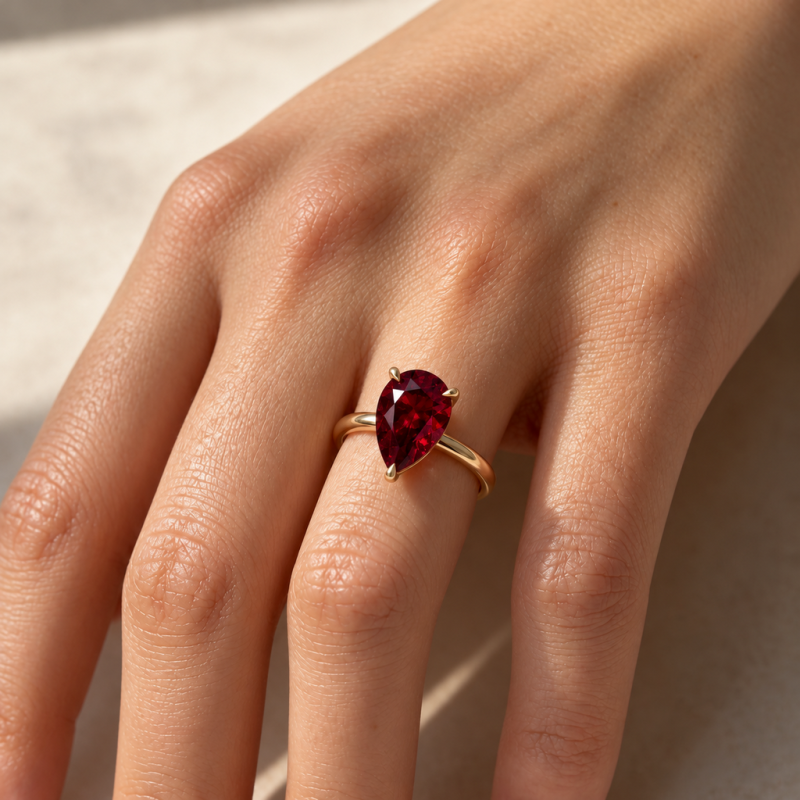 Pear Cut Lab Grown Ruby Hidden Halo Solitaire Engagement Ring - Image 5